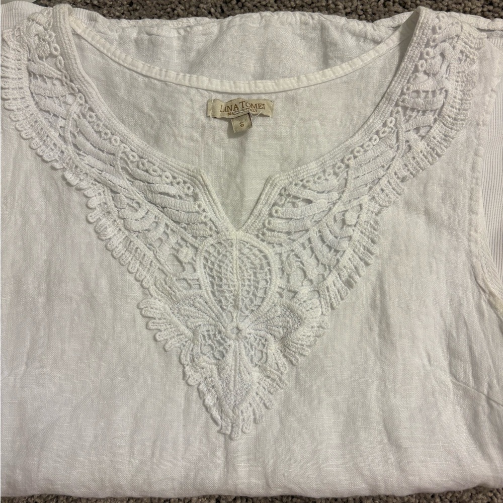 Lina Tomei White Linen Top - Picture 4 of 5